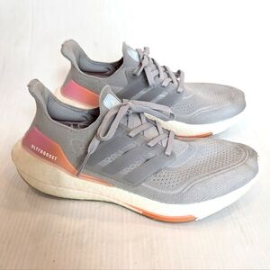 Adidas Ultraboost 21 Running Shoes Gray and Pink Sneakers Size 8.5